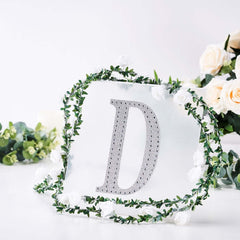 Decorative Rhinestone Alphabet "D" Letter Stickers, Glitter Adhesive Craft Letters Silver DIY Sparkle Embellishments 8"