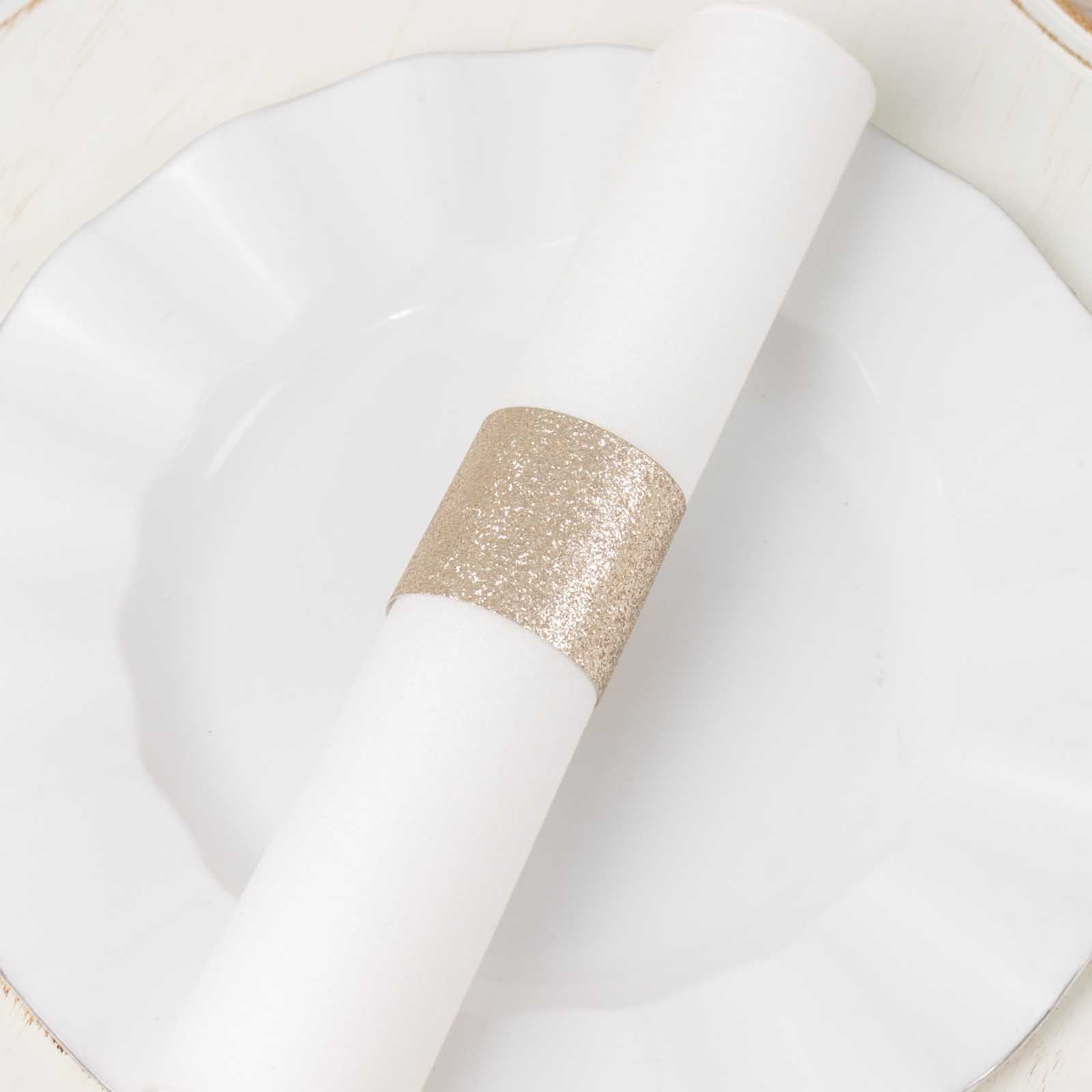 50-Pack Paper Napkin Rings Beige Glitter - Stylish Disposable Napkin Holders 1.5"