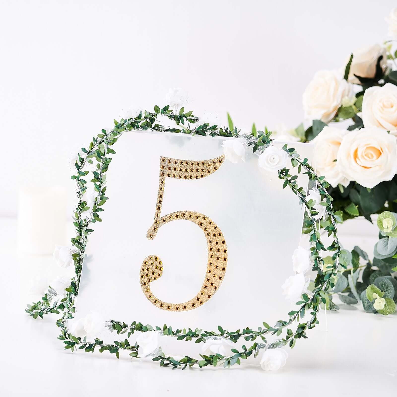 Decorative Rhinestone Number "5" Stickers, Glitter Adhesive Craft Numbers Gold DIY Sparkle Embellishments 8"