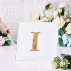 Decorative Rhinestone Alphabet "I" Letter Stickers, Glitter Adhesive Craft Letters Gold DIY Sparkle Embellishments 4"