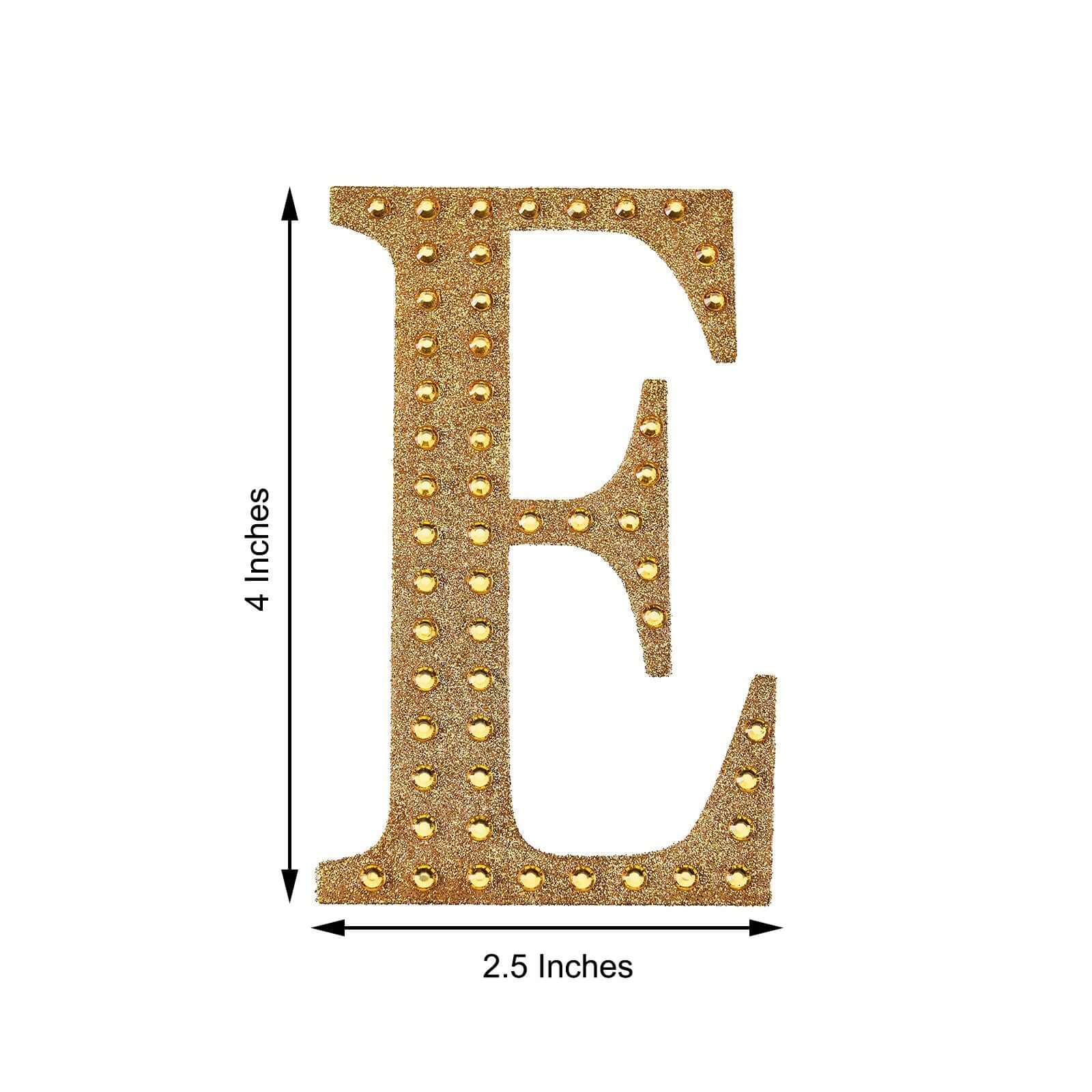 Decorative Rhinestone Alphabet "E" Letter Stickers, Glitter Adhesive Craft Letters Gold DIY Sparkle Embellishments 4"