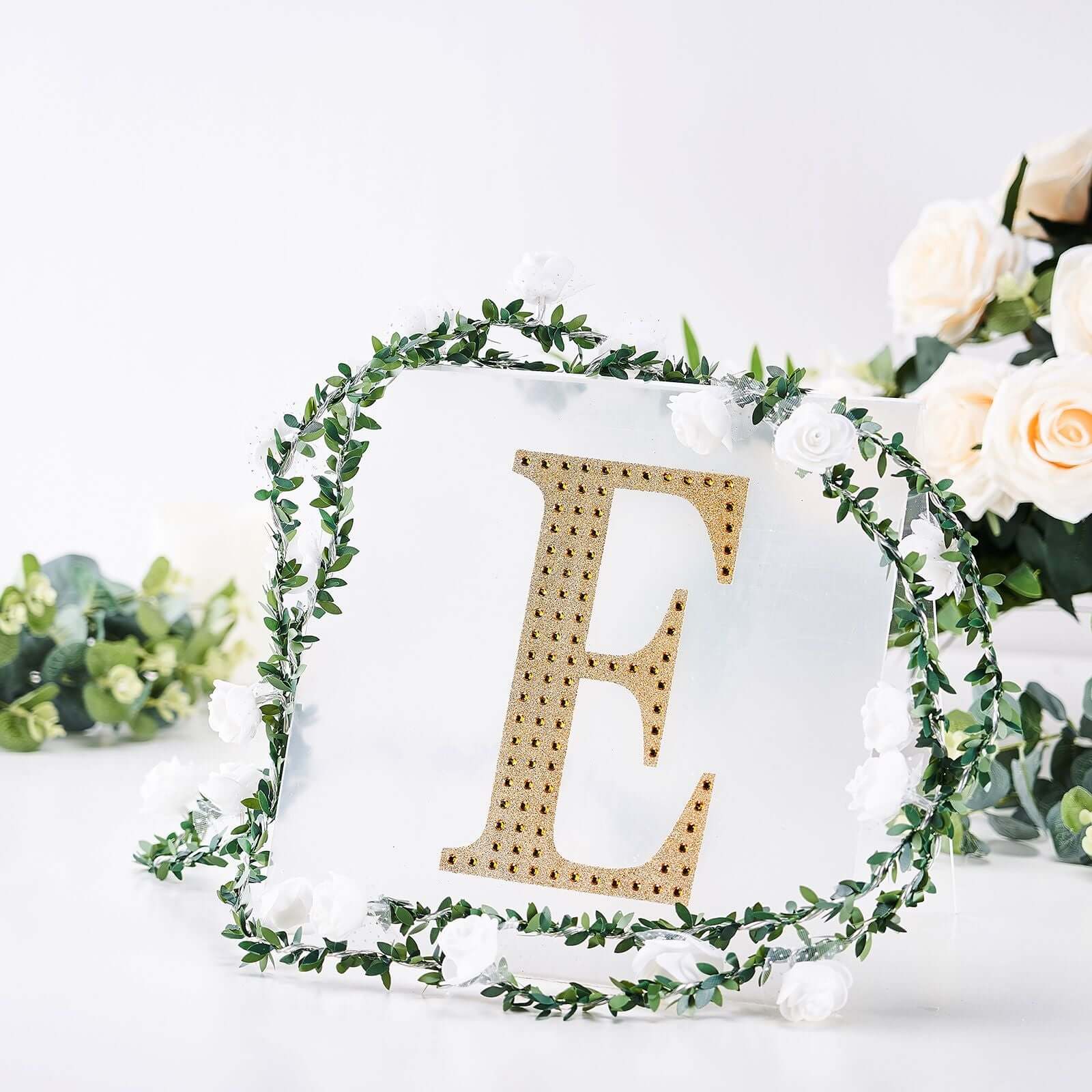 Decorative Rhinestone Alphabet "E" Letter Stickers, Glitter Adhesive Craft Letters Gold DIY Sparkle Embellishments 8"