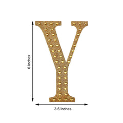 Decorative Rhinestone Alphabet "Y" Letter Stickers, Glitter Adhesive Craft Letters Gold DIY Sparkle Embellishments 6"