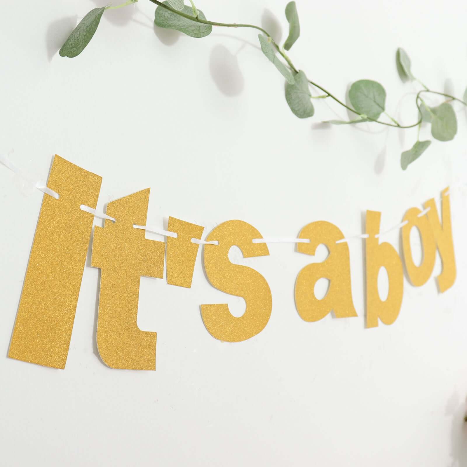 3ft Gold Glittered It's a Boy Paper Hanging Gender Reveal Garland Banner, Baby Shower Banner