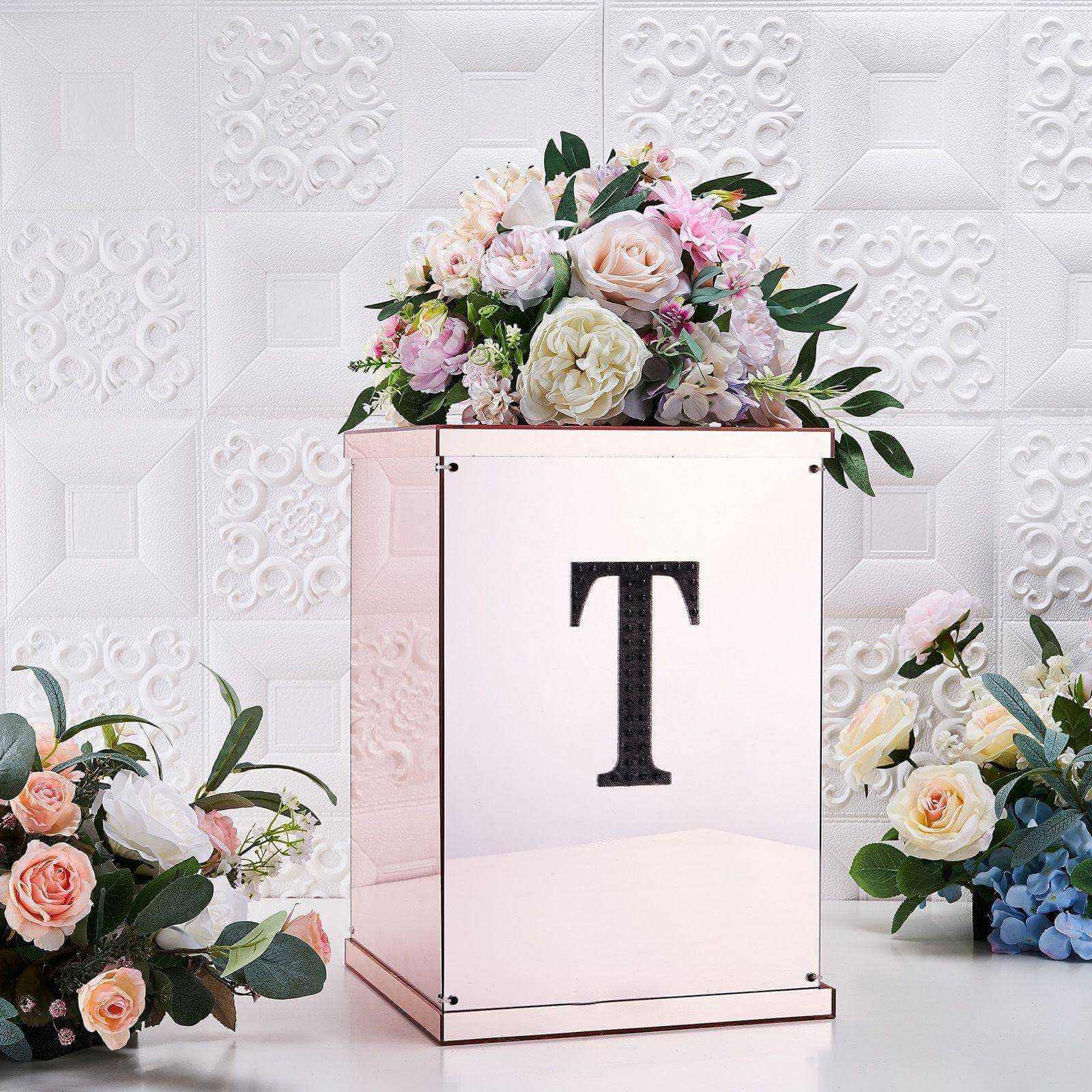 Decorative Rhinestone Alphabet "T" Letter Stickers, Glitter Adhesive Craft Letters Black DIY Sparkle Embellishments 6"