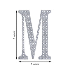 Decorative Rhinestone Alphabet "M" Letter Stickers, Glitter Adhesive Craft Letters Silver DIY Sparkle Embellishments 8"