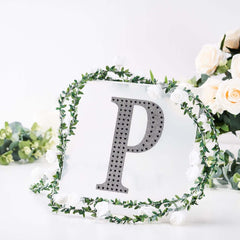 Decorative Rhinestone Alphabet "P" Letter Stickers, Glitter Adhesive Craft Letters Black DIY Sparkle Embellishments 8"
