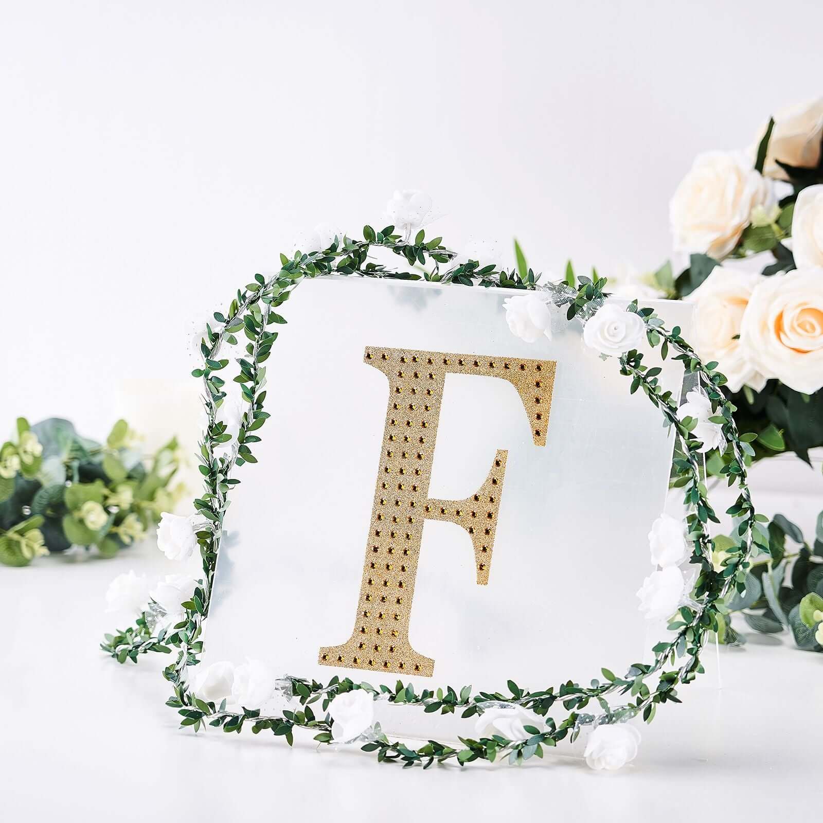Decorative Rhinestone Alphabet "F" Letter Stickers, Glitter Adhesive Craft Letters Gold DIY Sparkle Embellishments 8"