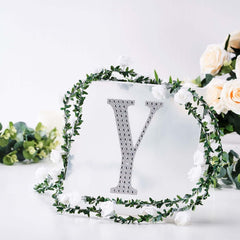 Decorative Rhinestone Alphabet "Y" Letter Stickers, Glitter Adhesive Craft Letters Silver DIY Sparkle Embellishments 8"
