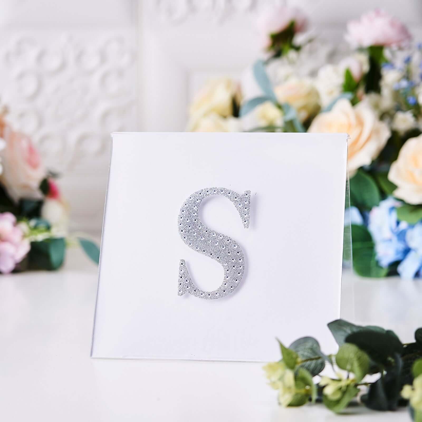 Decorative Rhinestone Alphabet "S" Letter Stickers, Glitter Adhesive Craft Letters Silver DIY Sparkle Embellishments 4"