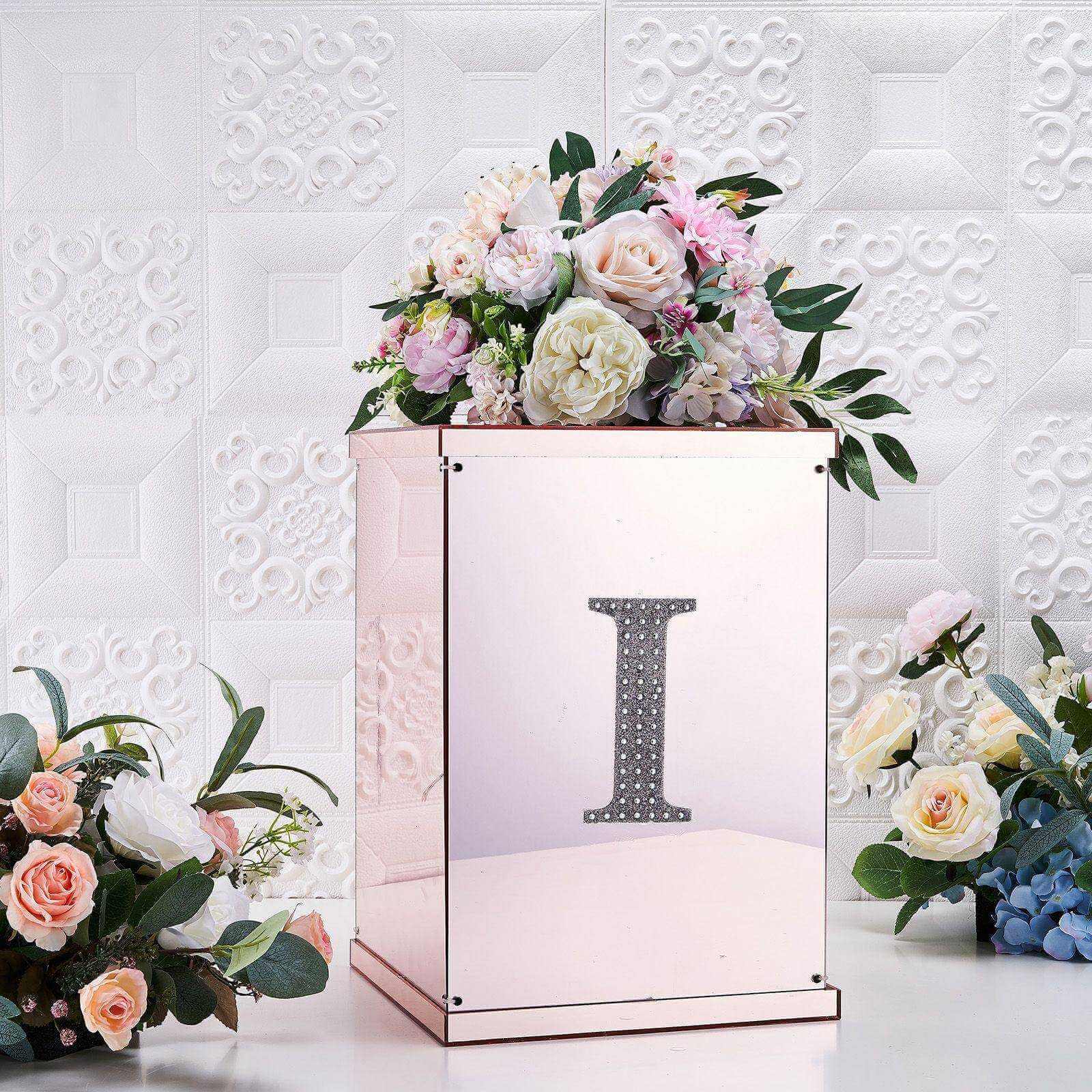 Decorative Rhinestone Alphabet "I" Letter Stickers, Glitter Adhesive Craft Letters Silver DIY Sparkle Embellishments 6"