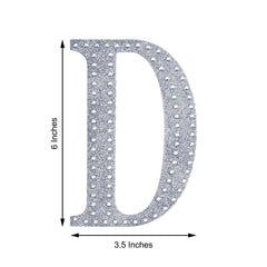 Decorative Rhinestone Alphabet "D" Letter Stickers, Glitter Adhesive Craft Letters Silver DIY Sparkle Embellishments 6"