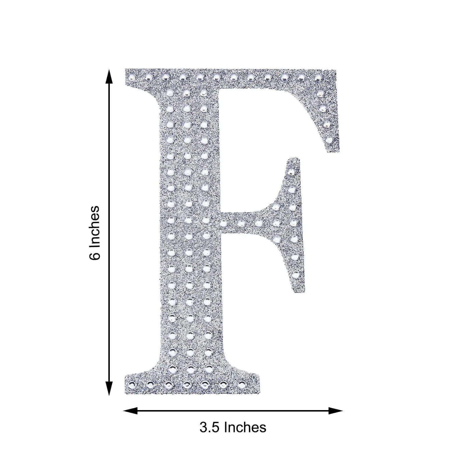 Decorative Rhinestone Alphabet "F" Letter Stickers, Glitter Adhesive Craft Letters Silver DIY Sparkle Embellishments 6"
