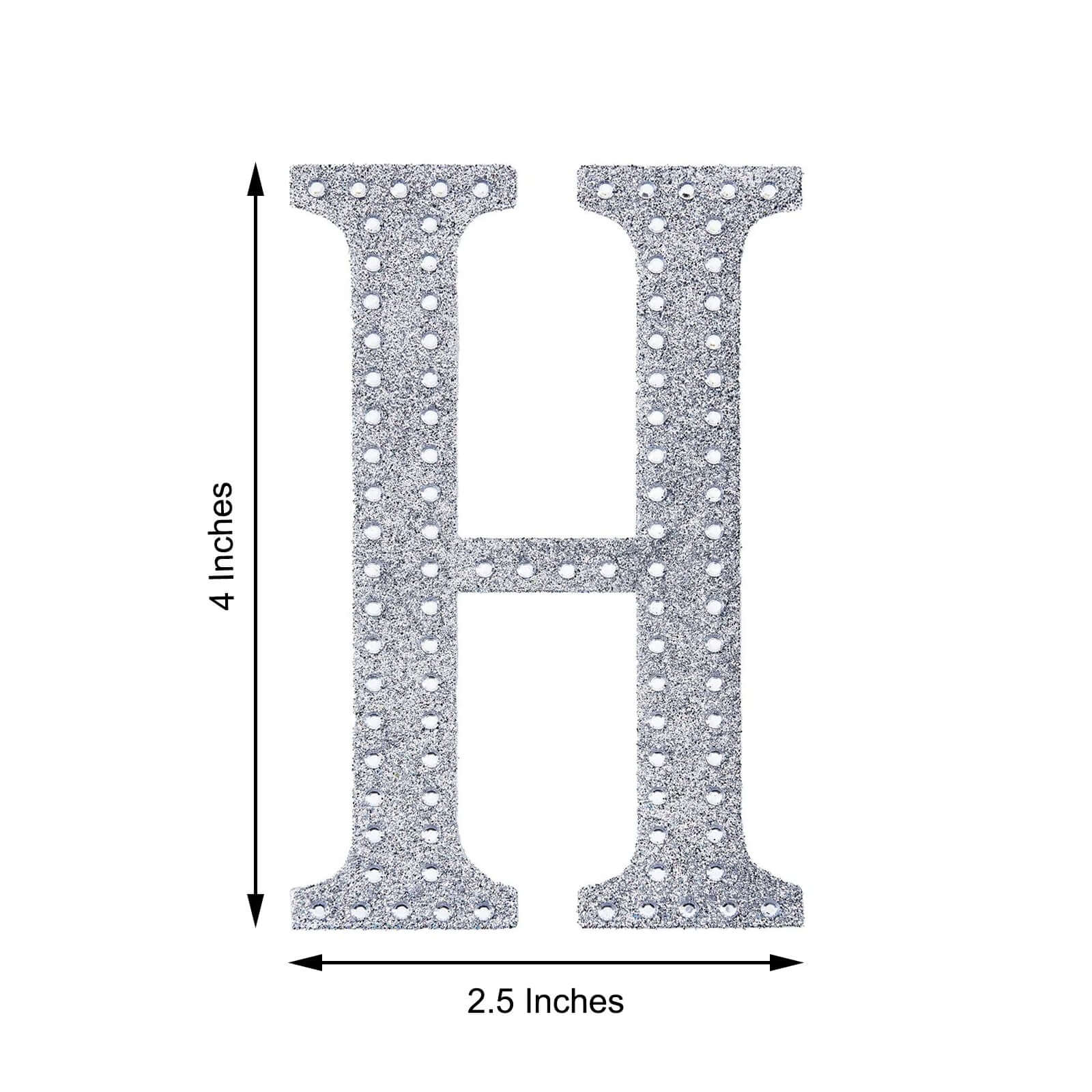 Decorative Rhinestone Alphabet "H" Letter Stickers, Glitter Adhesive Craft Letters Silver DIY Sparkle Embellishments 4"