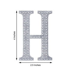 Decorative Rhinestone Alphabet "H" Letter Stickers, Glitter Adhesive Craft Letters Silver DIY Sparkle Embellishments 4"