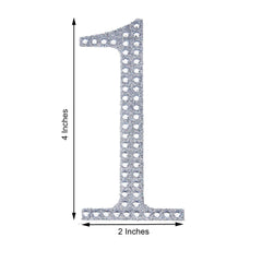 Decorative Rhinestone Number "1" Stickers, Glitter Adhesive Craft Numbers Silver DIY Sparkle Embellishments 4"