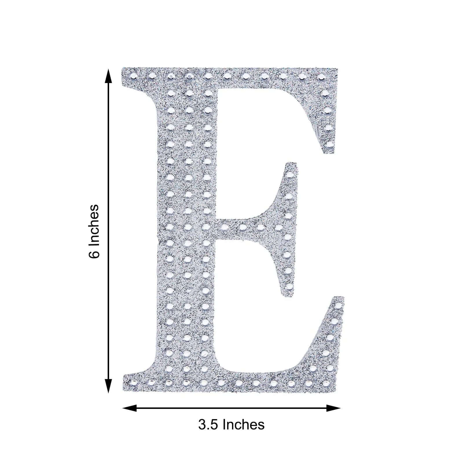 Decorative Rhinestone Alphabet "E" Letter Stickers, Glitter Adhesive Craft Letters Silver DIY Sparkle Embellishments 6"