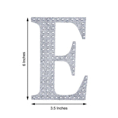 Decorative Rhinestone Alphabet "E" Letter Stickers, Glitter Adhesive Craft Letters Silver DIY Sparkle Embellishments 6"