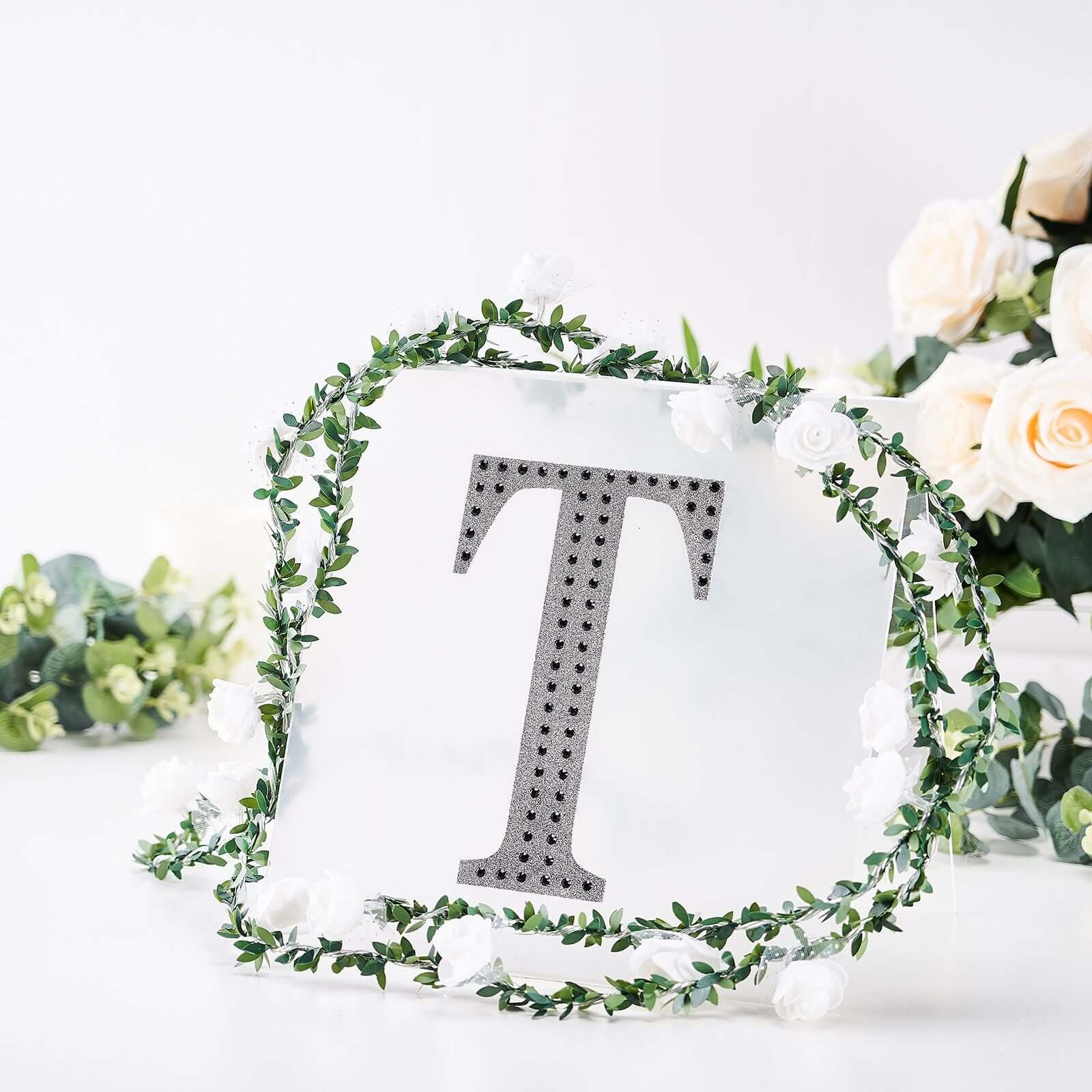 Decorative Rhinestone Alphabet "T" Letter Stickers, Glitter Adhesive Craft Letters Black DIY Sparkle Embellishments 8"