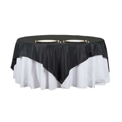 Polyester 90"x90" Table Overlay Square Tablecloth Black - Wrinkle-Resistant & Durable Table Cover for Events