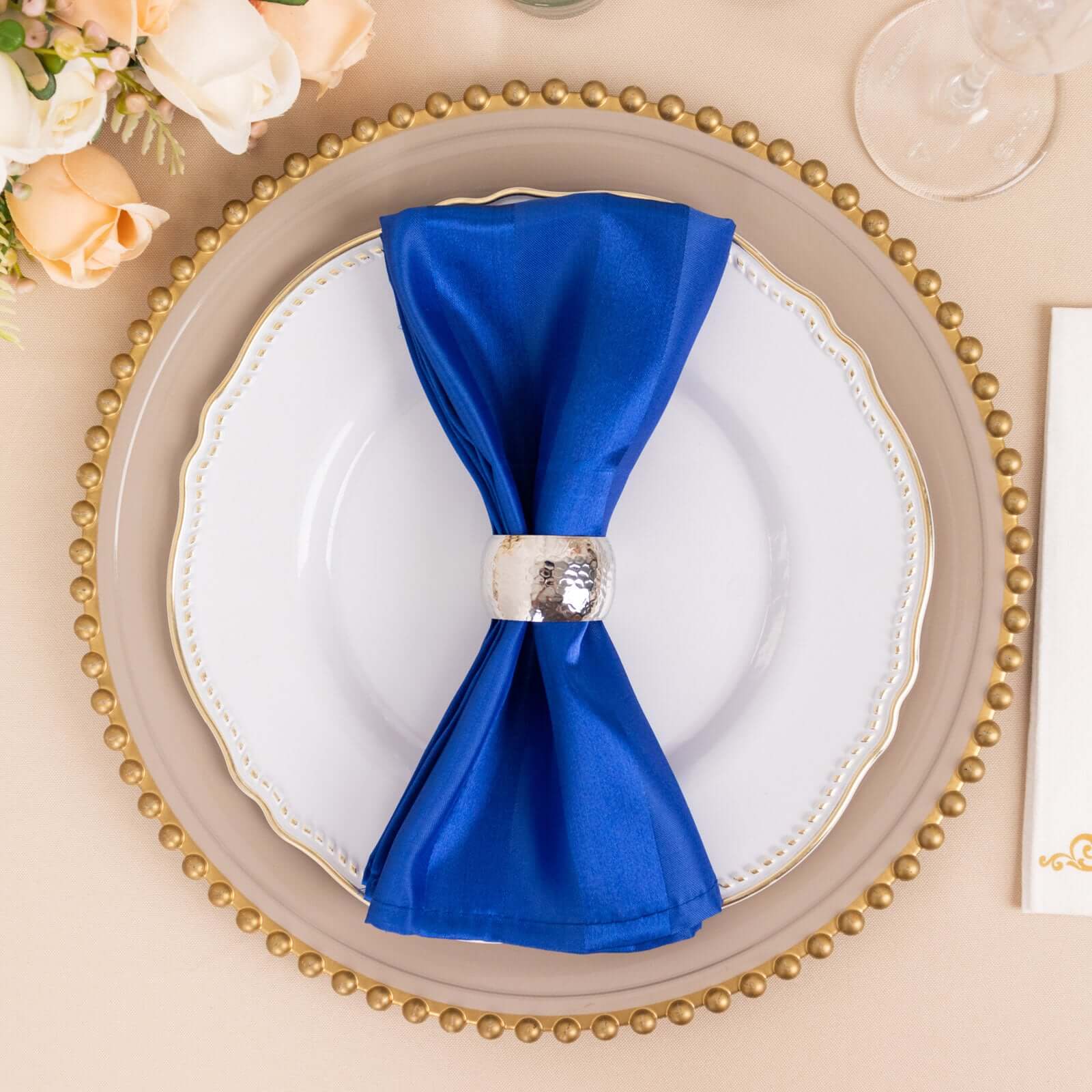 5 Pack Satin 20"x20" Napkins Royal Blue Glossy Stripes - Durable & Wrinkle-Free Cloth Napkins