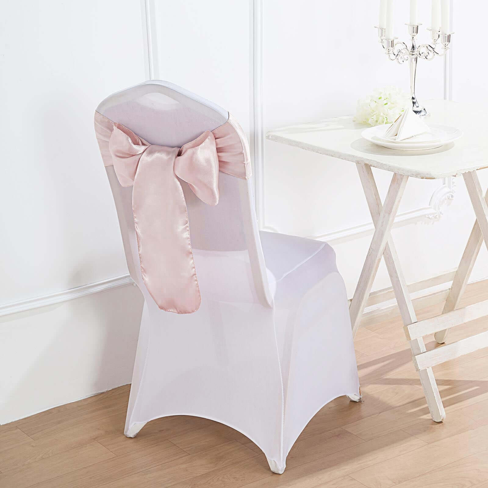 5 Pack Satin Chair Sashes Blush - Durable Chair Bows with Shiny Finish 6"x106"