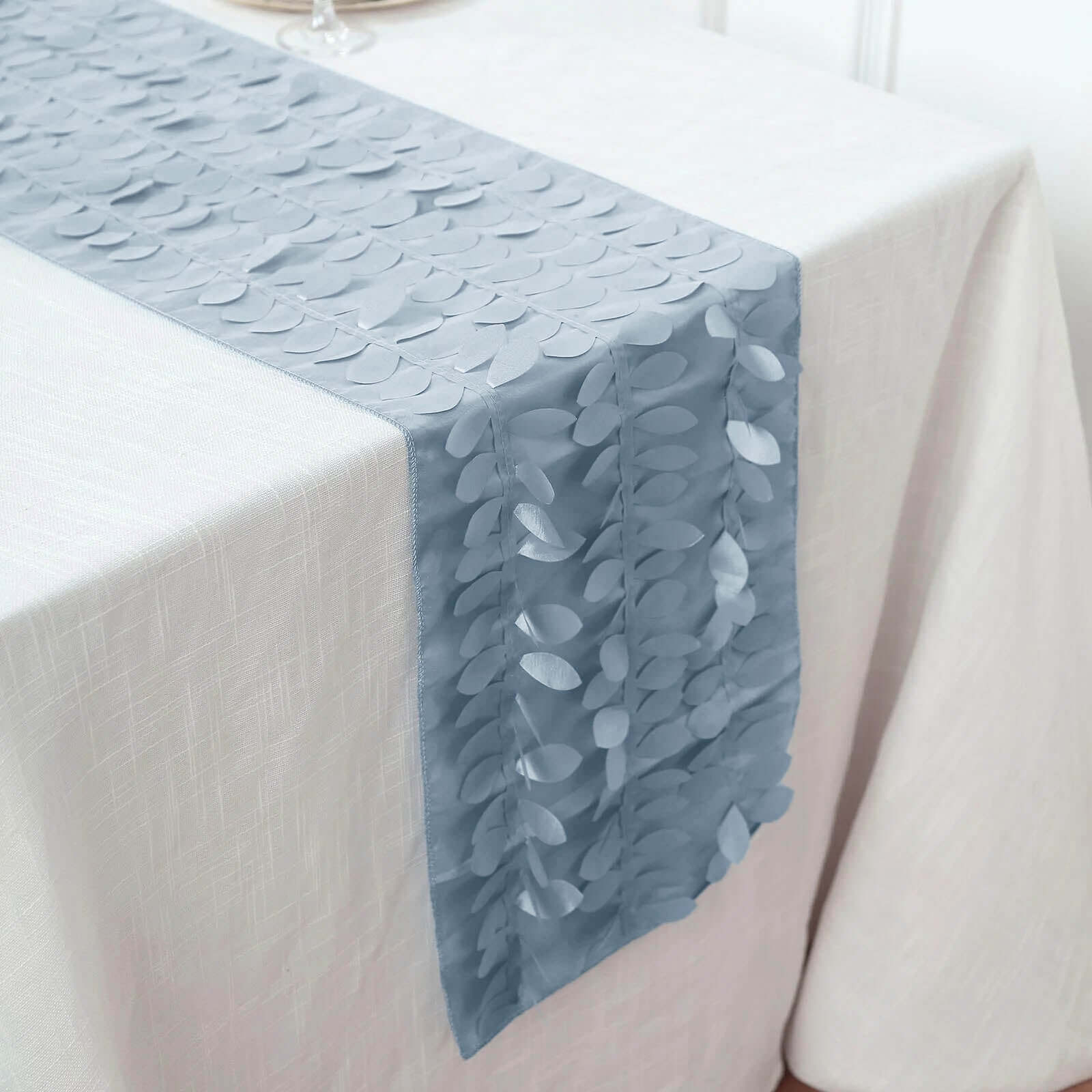 Taffeta Fabric 12"x108" Table Runner Dusty Blue - 3D Leaf Petal Design
