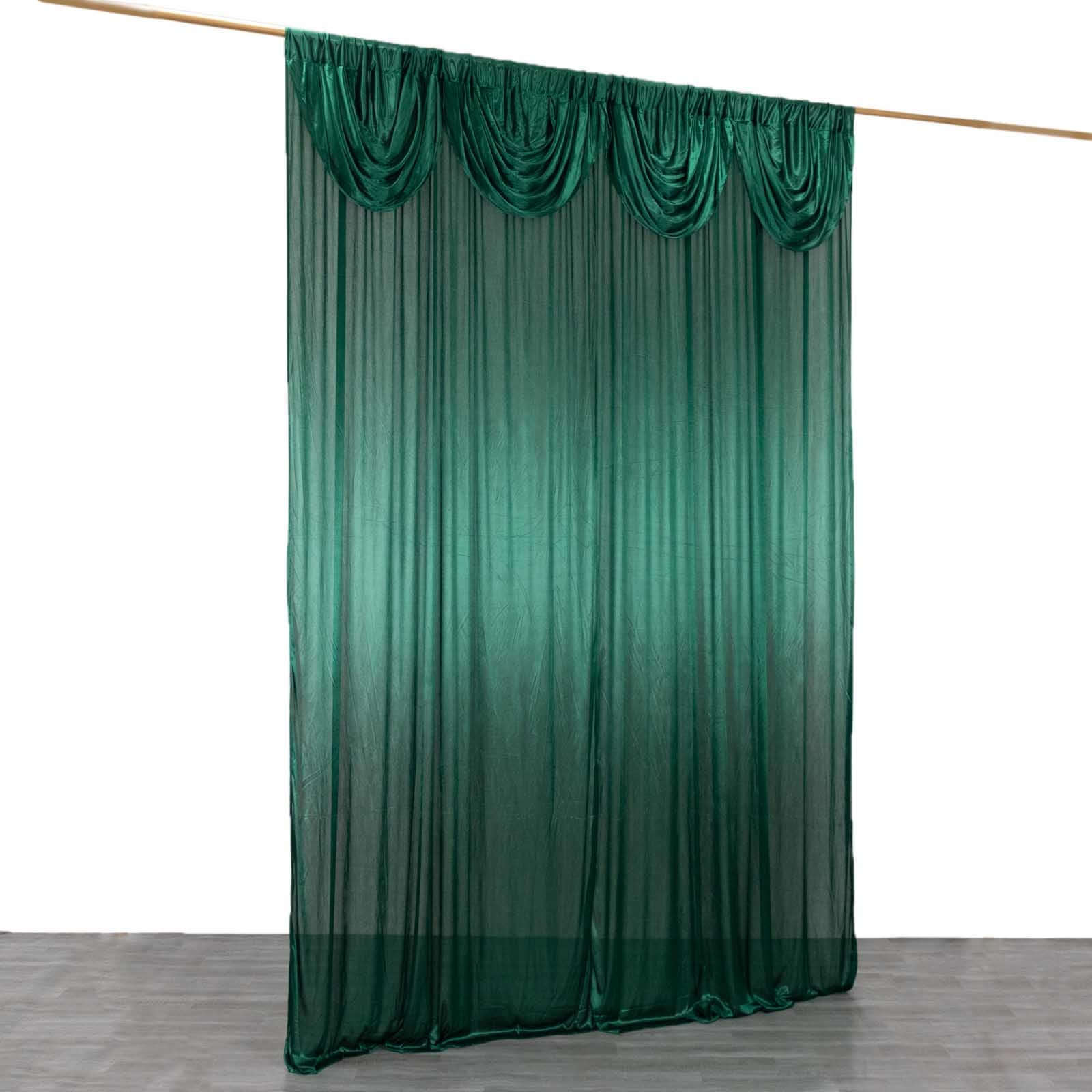 10ftx10ft Hunter Emerald Green Double Drape Pleated Satin Event Curtain Drapes, Glossy Photo Backdrop Event Panel