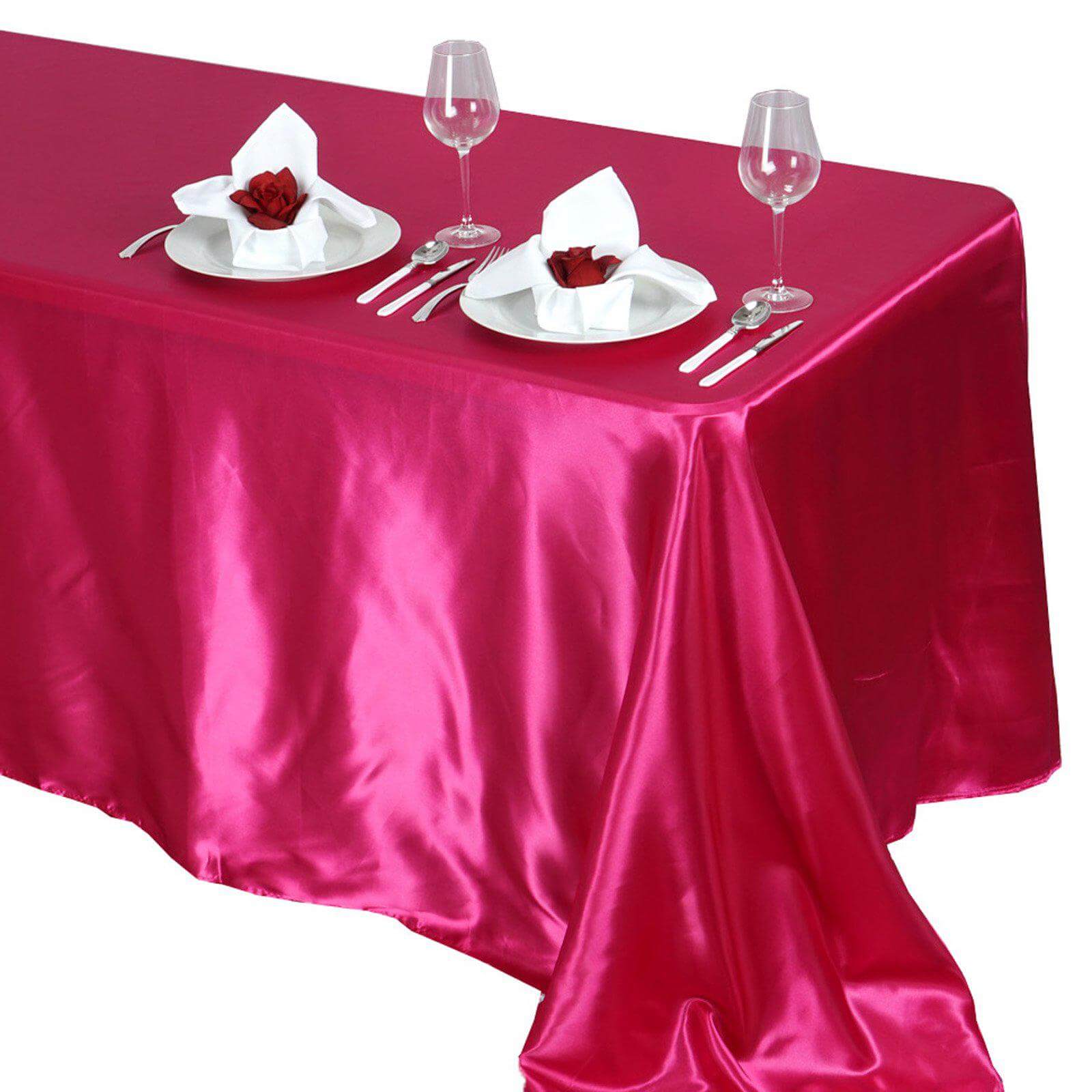 Satin Rectangular 90"x132" Tablecloth Fuchsia - Seamless Table Cover