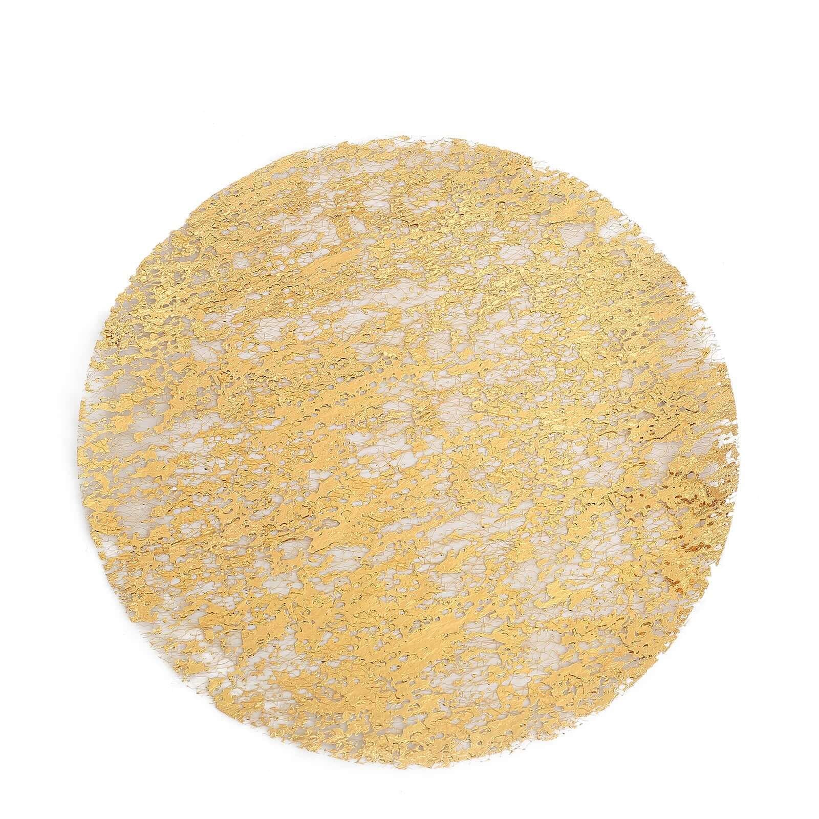 50-Pack Table Placemats Foil Design Metallic Gold Round - Mesh Disposable Shiny Dining Mats 13"