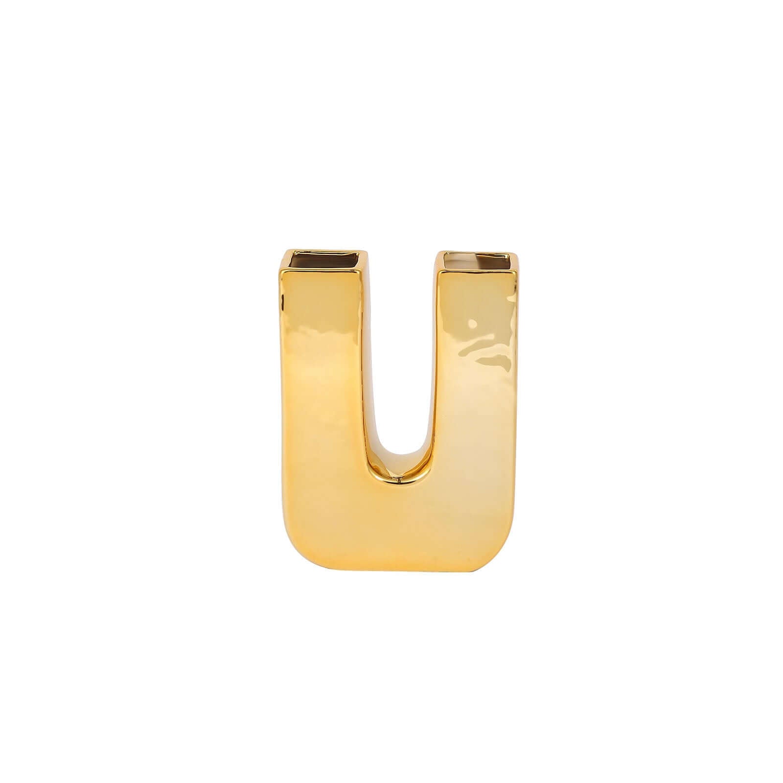 Shiny Ceramic Vase Letter "U" Gold Plated - Chic Bud Planter Pot for Events & Decor 6"