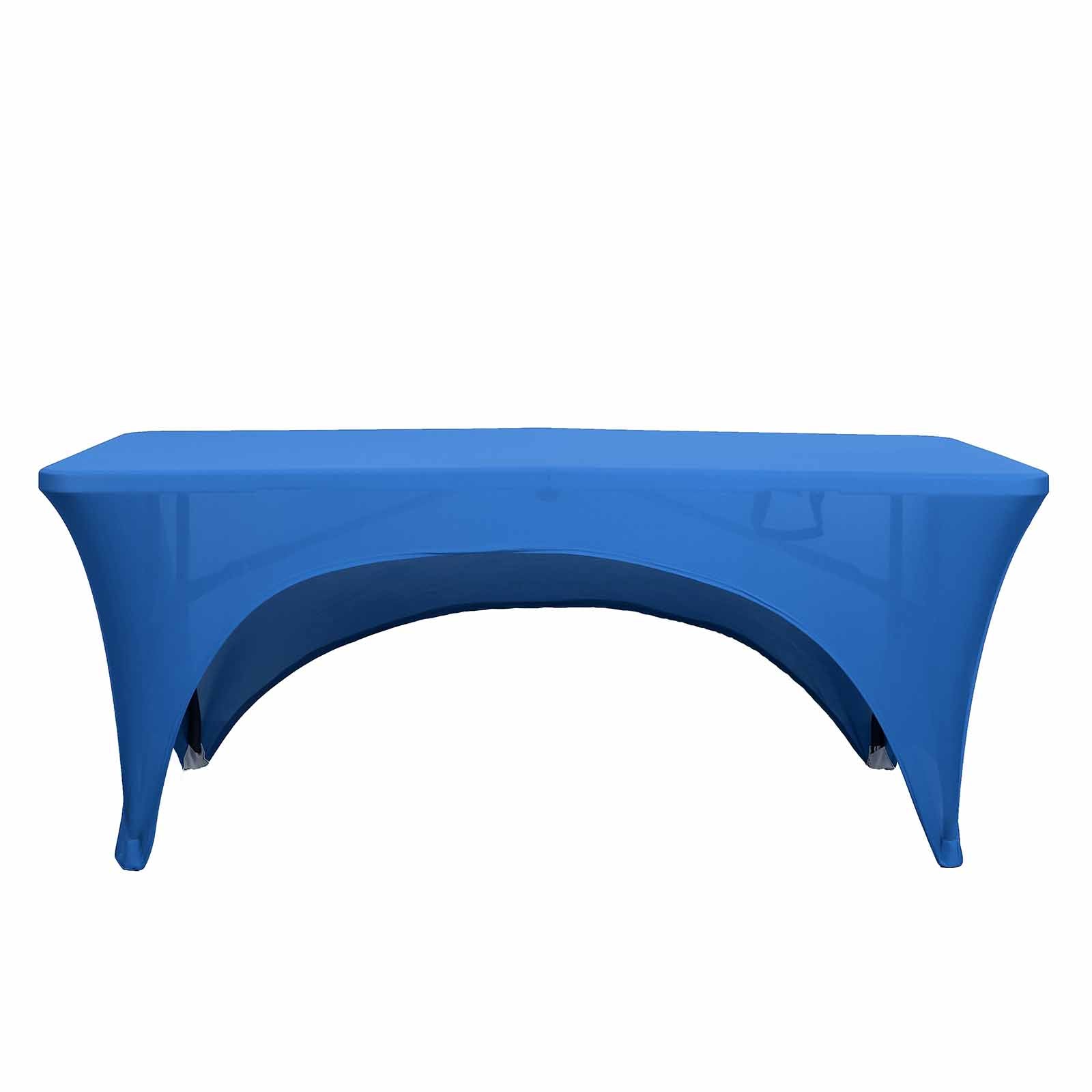Stretch Spandex 96"x30" Rectangle Table Cover Royal Blue with Curved Open Back Design Tailored Professional Look