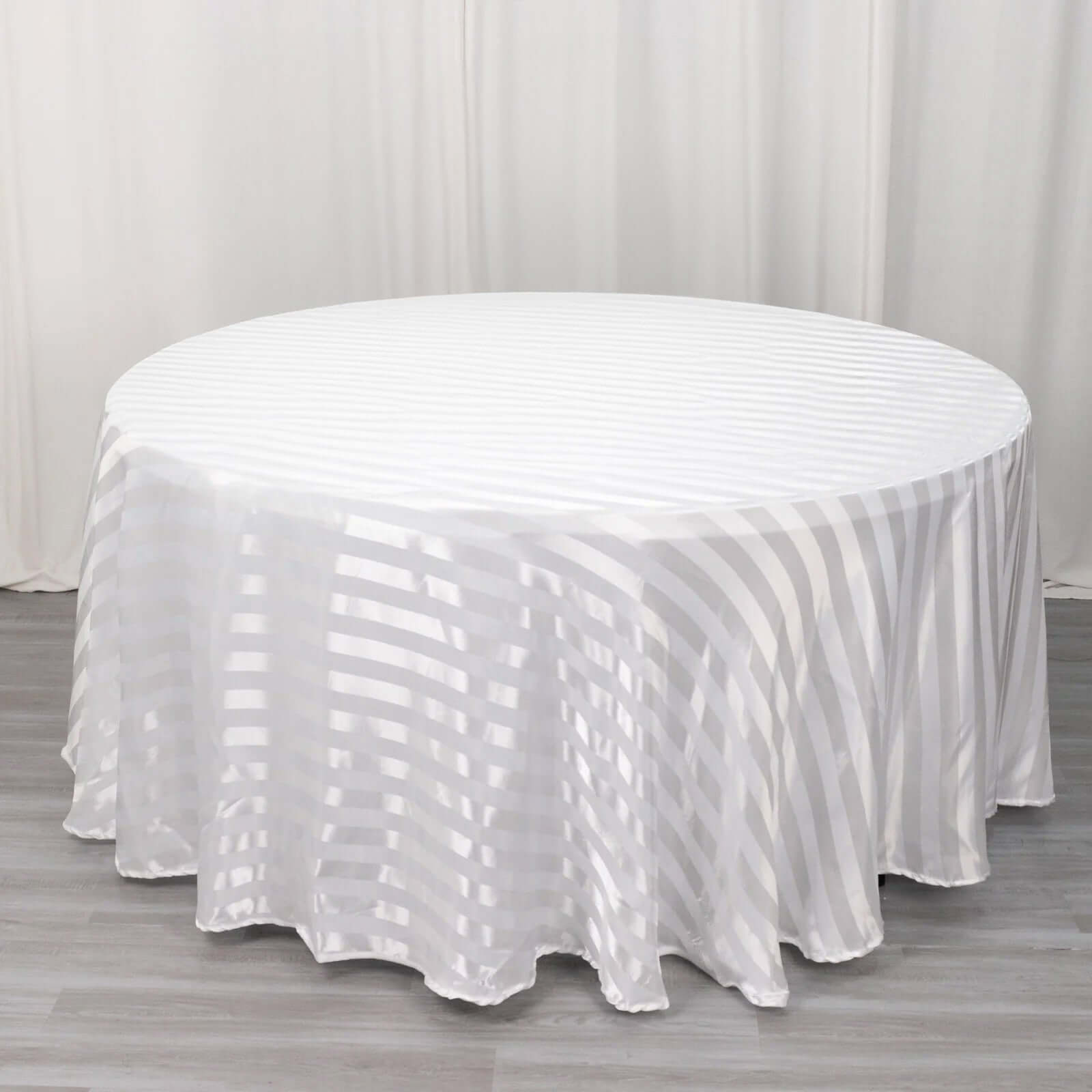 Satin Striped 120" Round Tablecloth White - Silky Smooth Seamless Wedding Decor