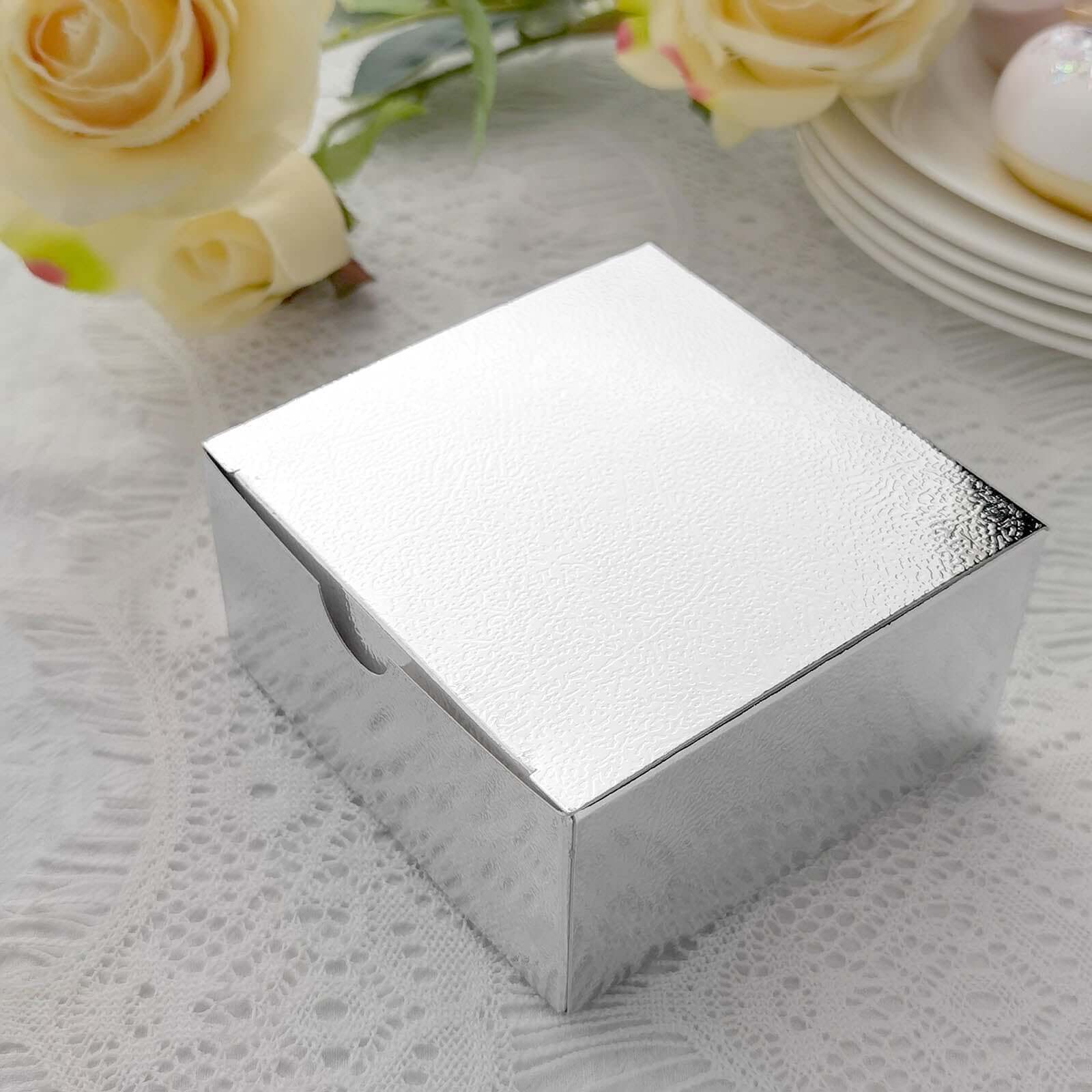 100 Pack 4"x4"x2" Silver Cake Cupcake Party Favor Gift Boxes, DIY