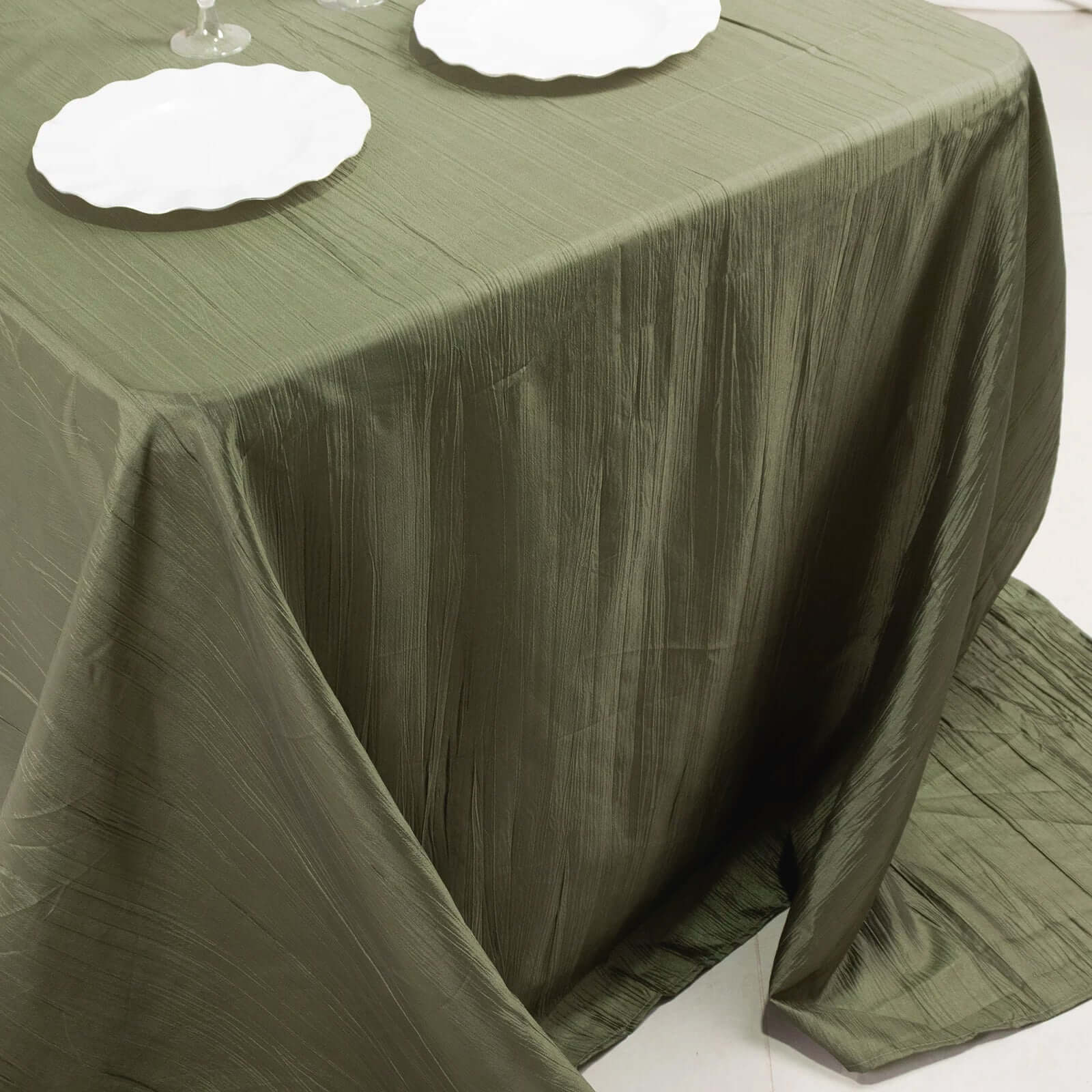 Taffeta 90"x132" Rectangle Tablecloth Dusty Sage Green - Seamless Accordion Crinkle Table Cover