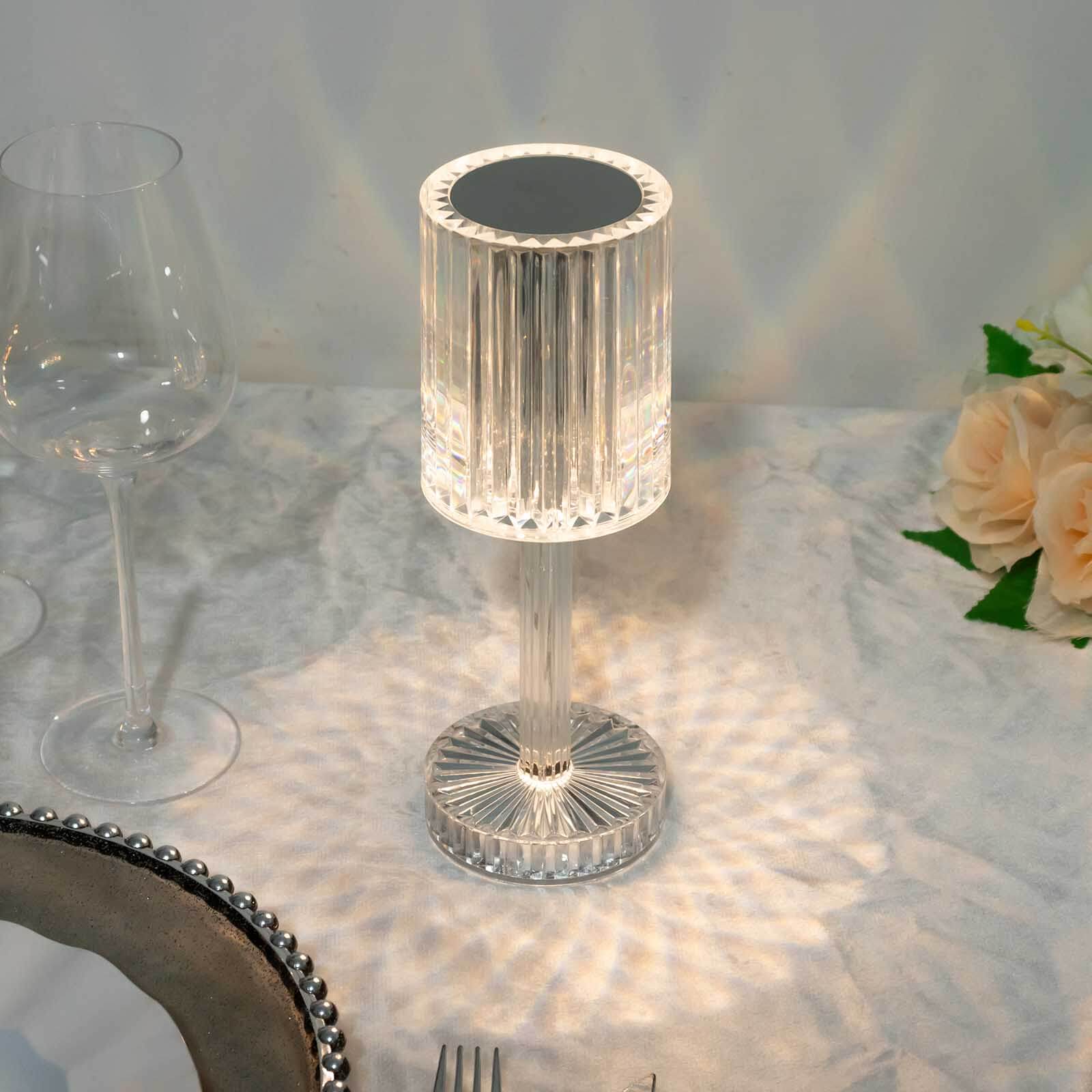 LED Acrylic Table Lamp Cylinder Design Color Changing - Rechargeable Cordless RGB Touch Control Light 10"