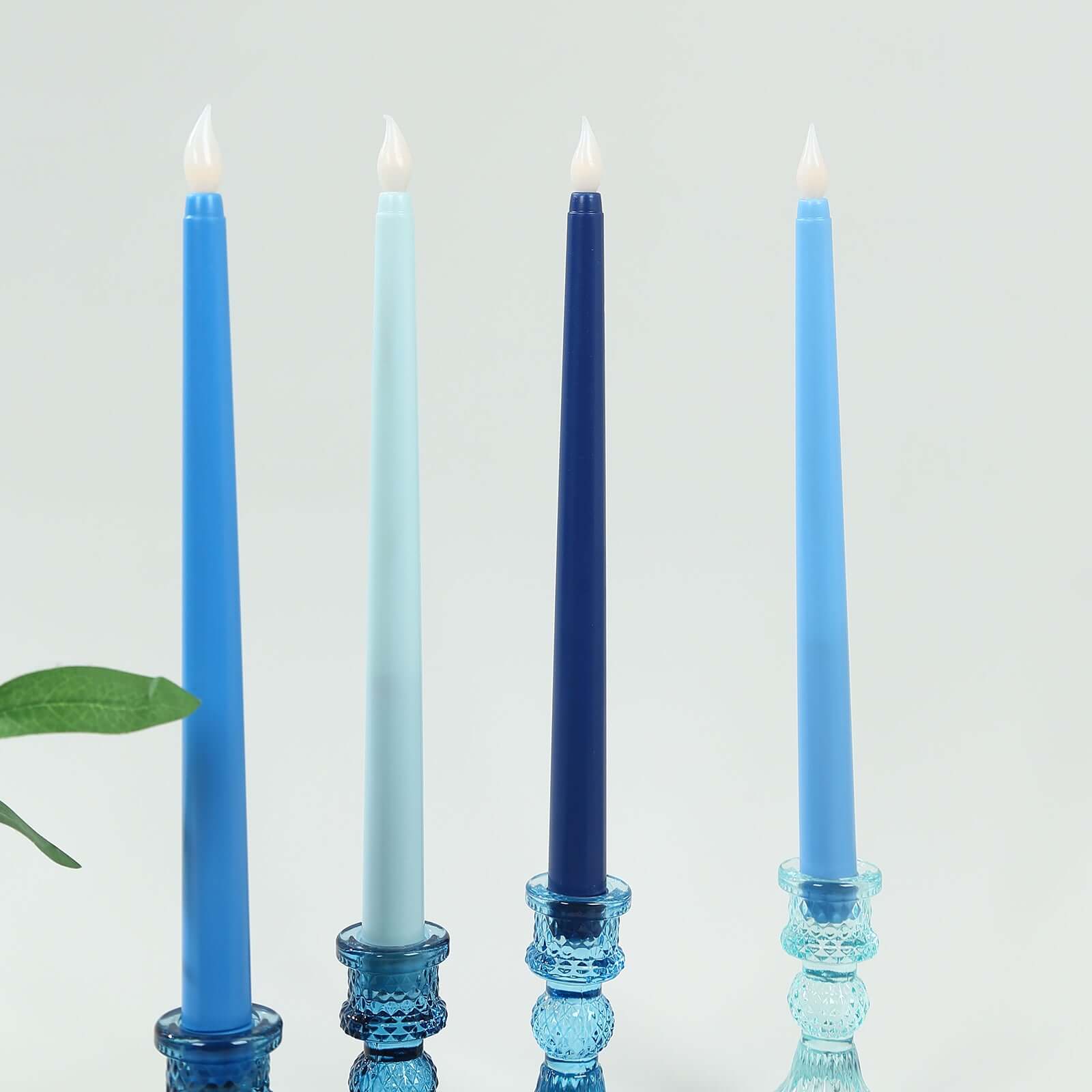 8-Pack LED Flickering Lighting Mixed Blue - Flameless Battery Operated Taper Candles 11"