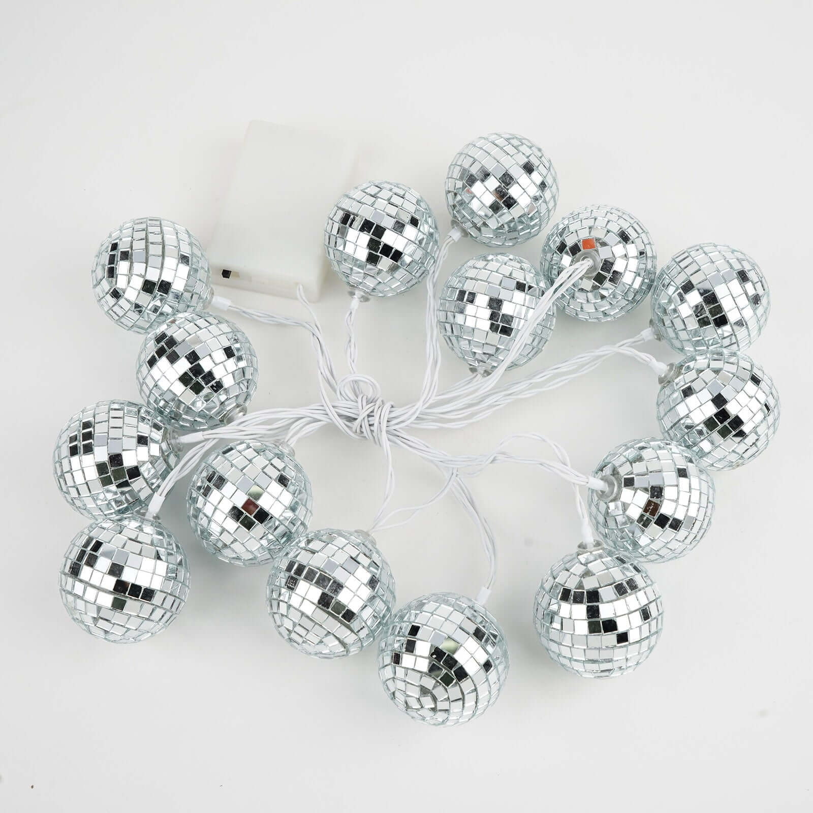 15 LED String Light Garland Silver Disco Mirror Ball Multicolor - Battery Operated for Events 6ft