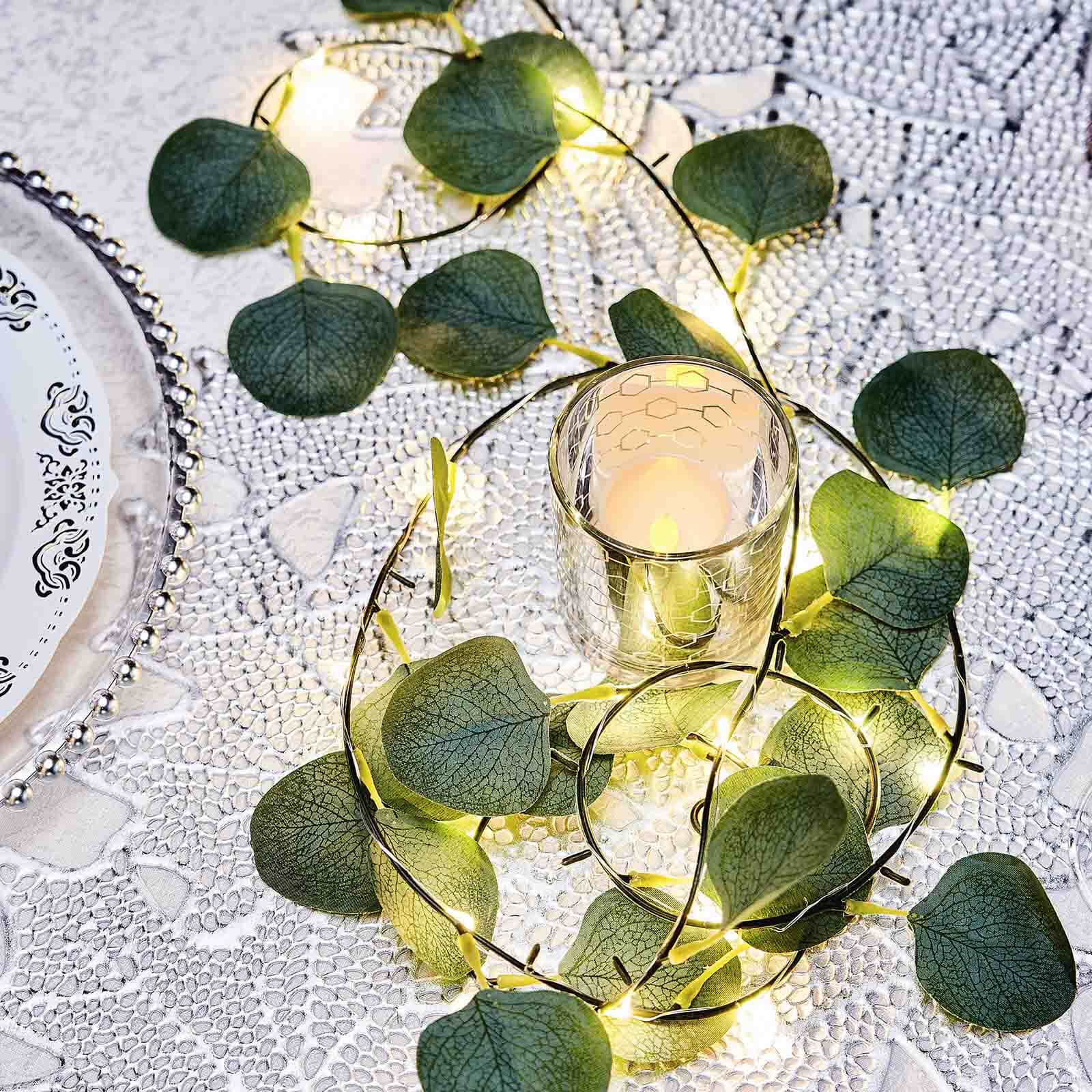 20 LED Vine String Lights Eucalyptus Leaf Design Green Warm White - Battery Operated Home Décor 7ft