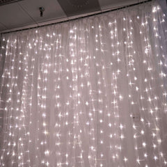 20ftx10ft White Sheer Organza w Warm LED Lights Decorative Curtain Panel