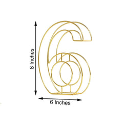 8" Tall Gold Freestanding 3D Decorative Metal Wire Numbers, Wedding Table Numbers -6