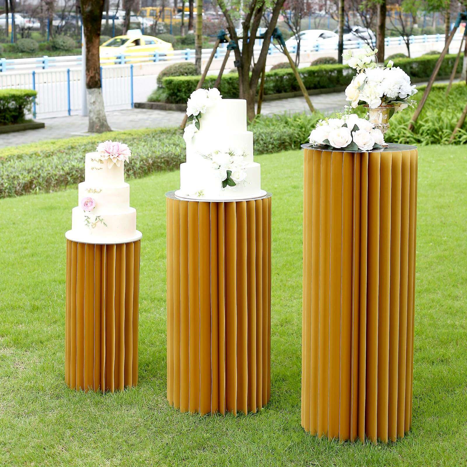 40" Gold Cylinder Display Column Stand, Pillar Pedestal Stand With Top Plate