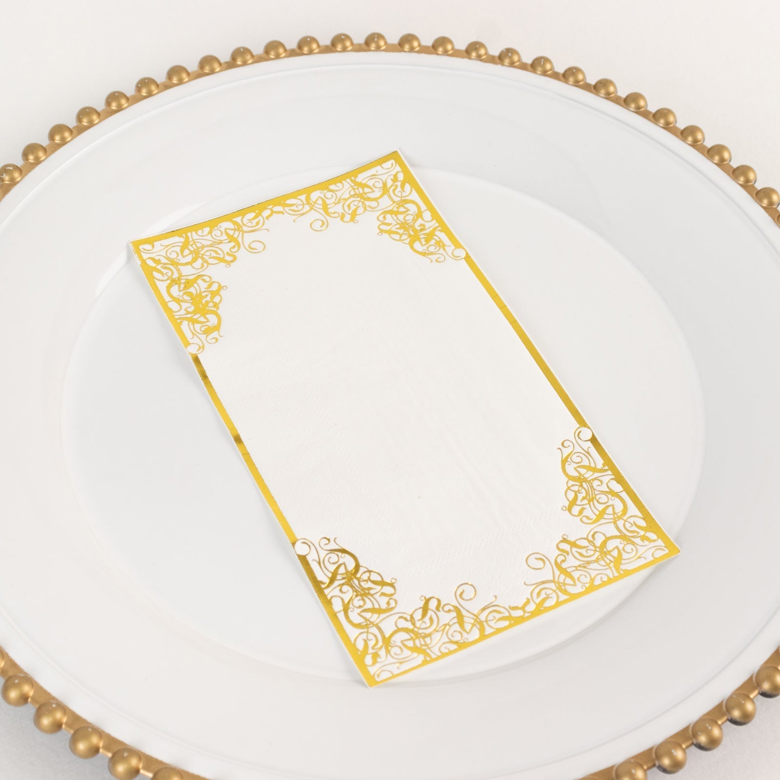 50-Pack Paper Dinner Napkins White with Gold Foil Lace Design 2 Ply - European Style Napkins for Parties 8"x4"