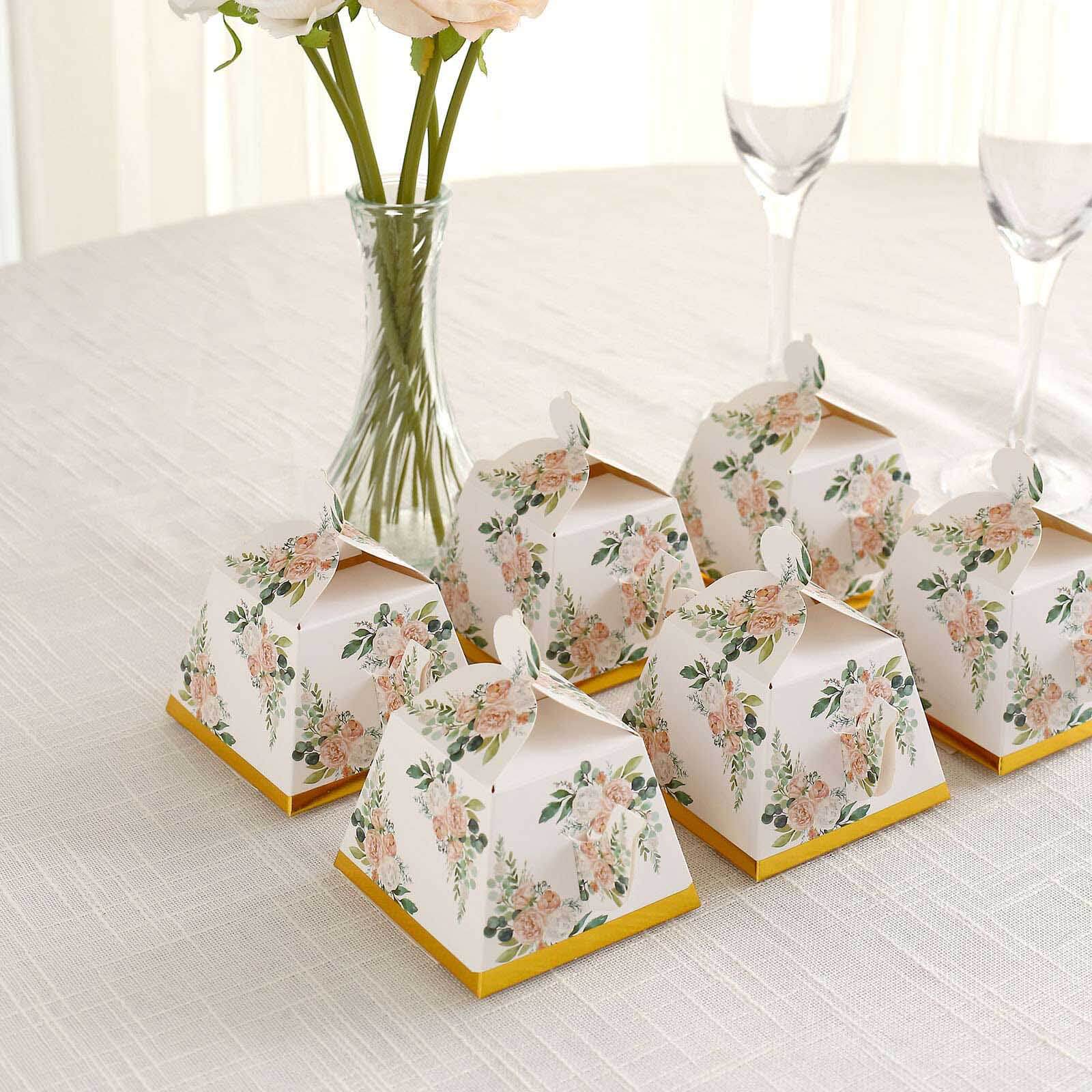 25 Pack Pink Peony Floral Mini Teapot Party Favor Boxes with Gold Edge, Tea Time Gift Boxes - 5"x4"