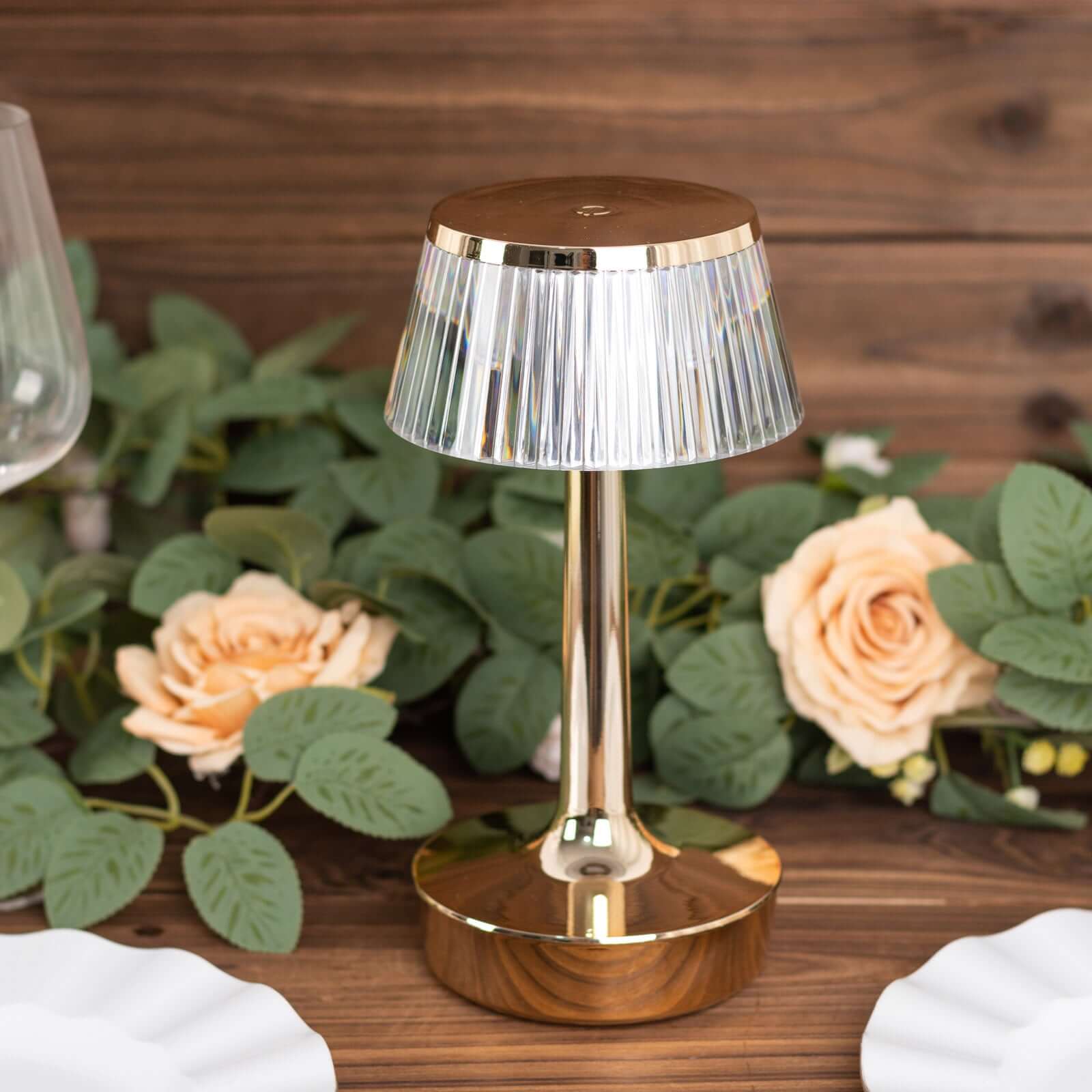 Acrylic LED Mushroom Table Lamp Clear Gold Color Changing Touch Control Night Light - Rechargeable Centerpiece 9"