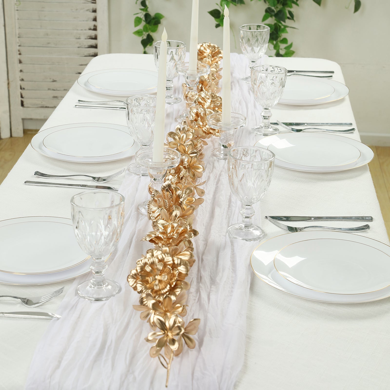 6.5ft Metallic Gold Artificial Flower Garland  - Magnolia & Jasmine Hanging Vine for Table, Arch & Backdrop Decor