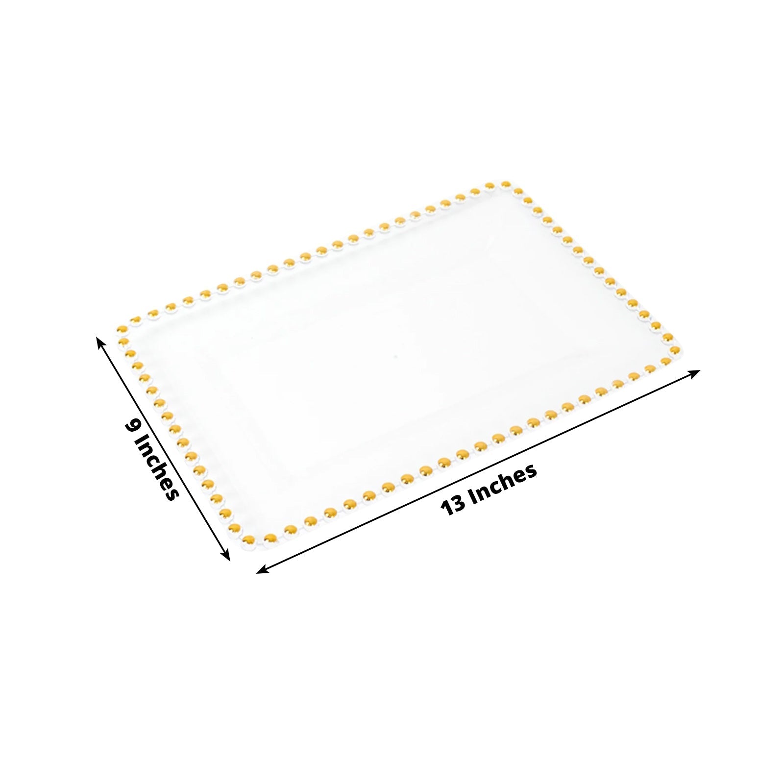 6-Pack Rectangular Acrylic Serving Trays Clear with Gold Beaded Rim - Food and Dessert Platters 9"x13"
