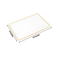 6-Pack Rectangular Acrylic Serving Trays Clear with Gold Beaded Rim - Food and Dessert Platters 9"x13"