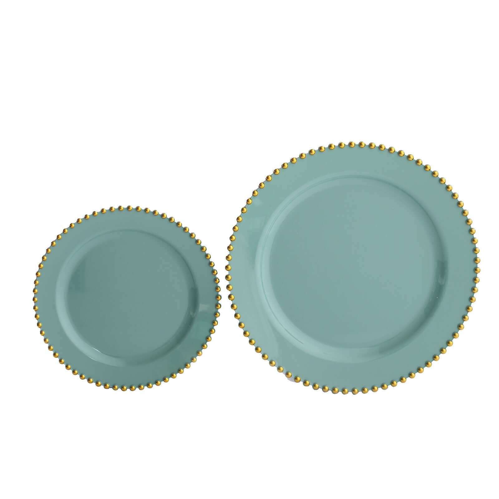 10-Pack Dusty Sage Green Plastic Dessert Plates – 8" Round with Gold Beaded Rim, Disposable for Parties & Events