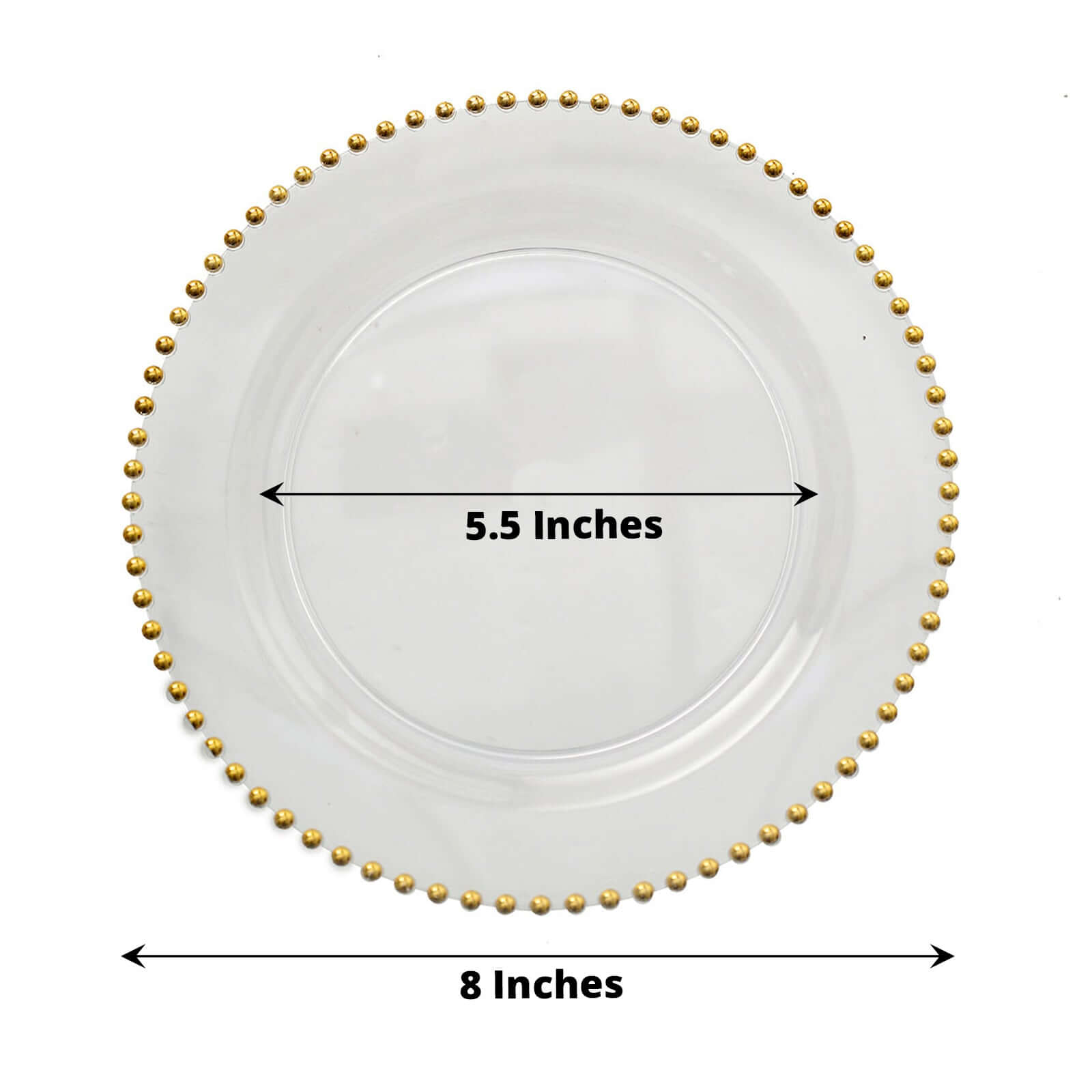 10-Pack Clear Plastic Dessert Plates – 8" Round with Gold Beaded Rim, Disposable for Parties & Events